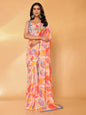 Janasya Peach Georgette Tropical Printed Saree