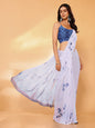 Janasya White Georgette Floral Printed Saree