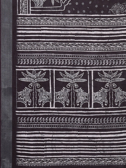 Janasya Black Cotton Linen Polka Printed Saree