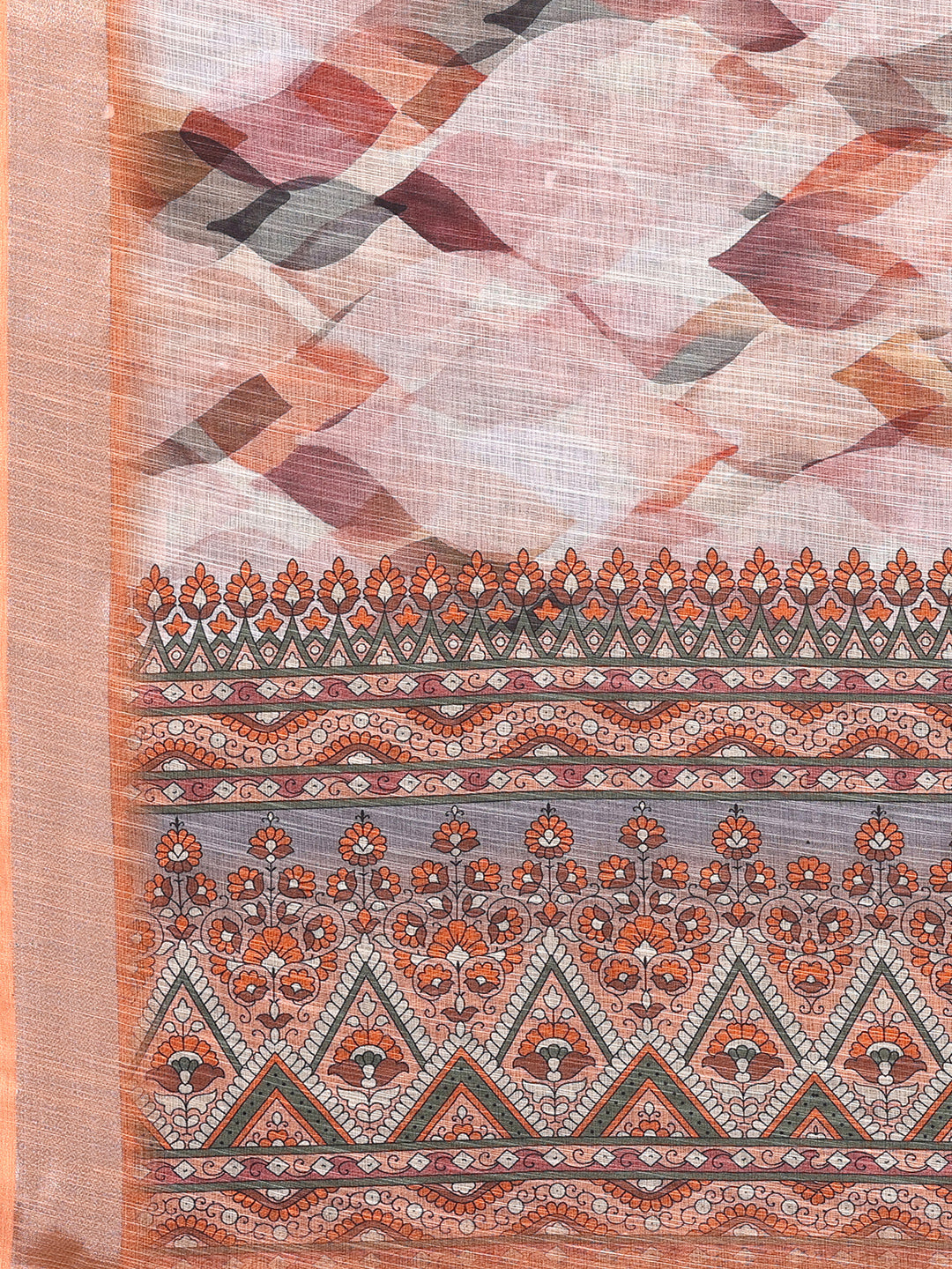 Janasya Peach Cotton Linen Abstract Printed Saree