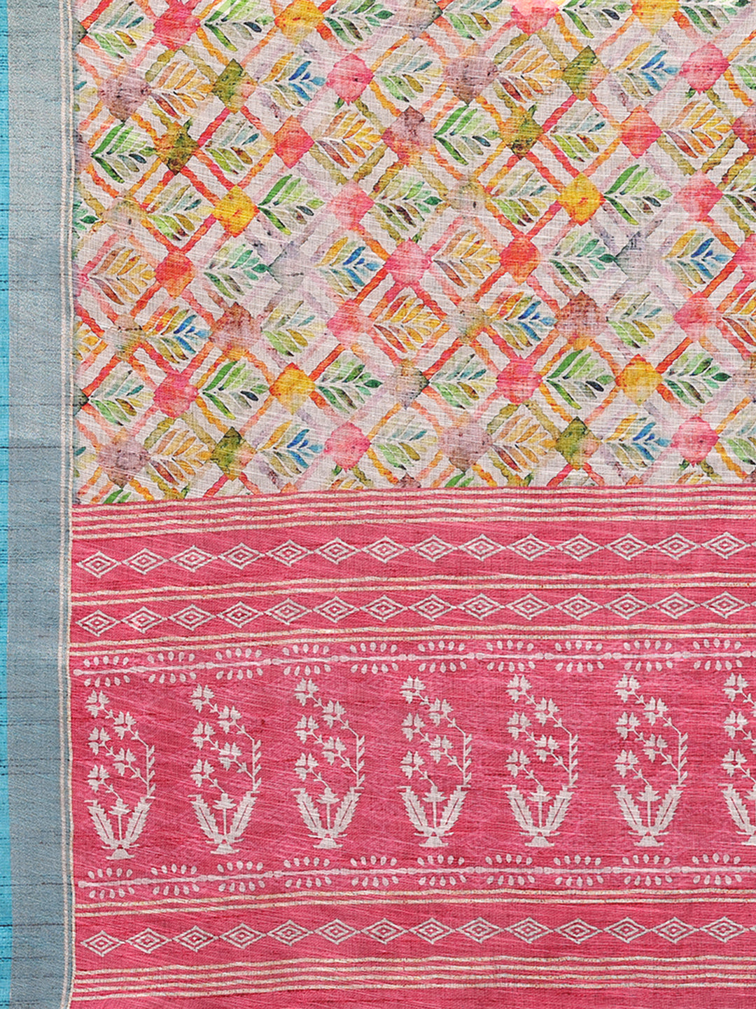 Janasya Multicolor Cotton Linen Floral Printed Saree