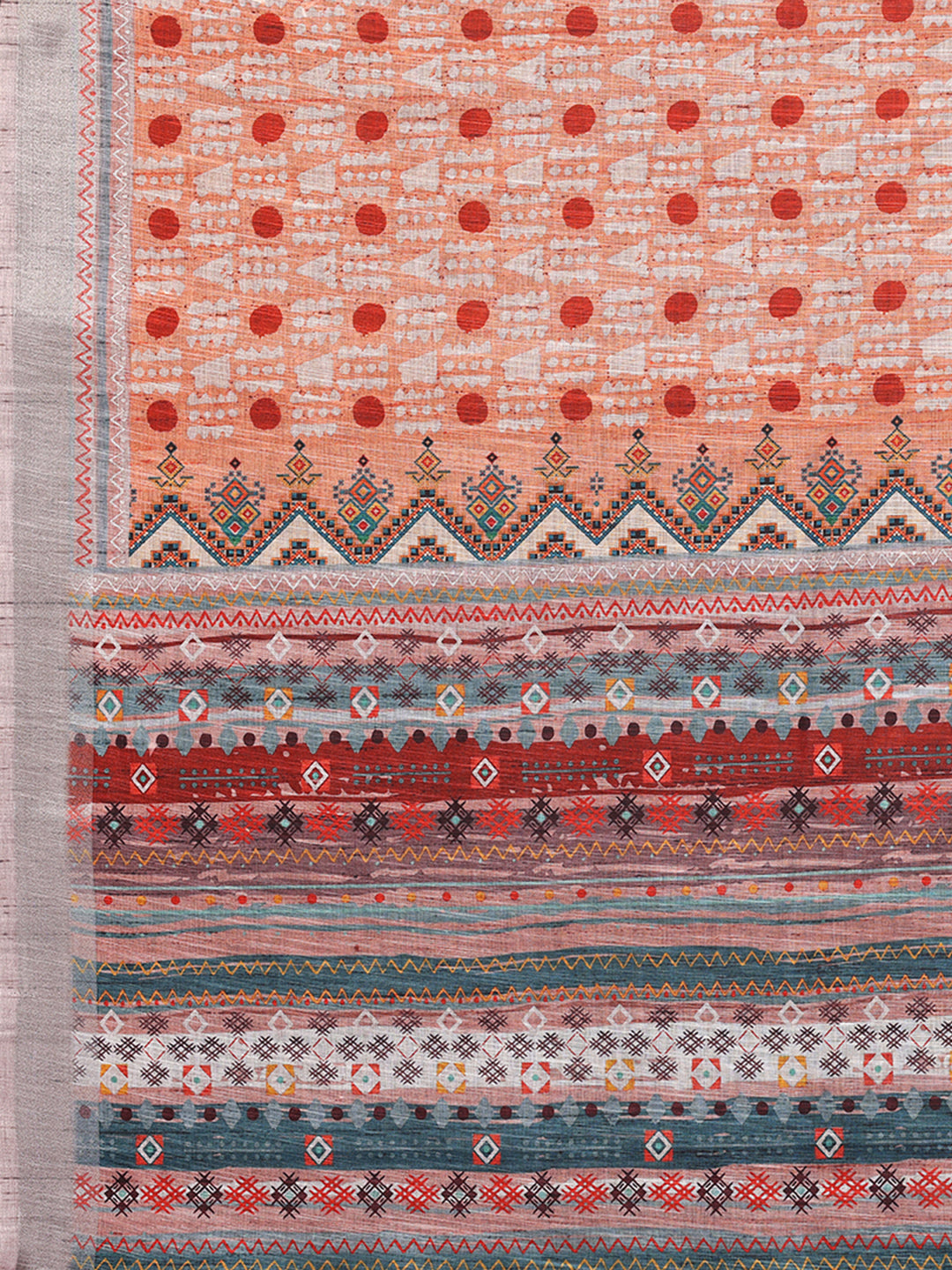 Janasya Orange Cotton Linen Block Print Printed Saree