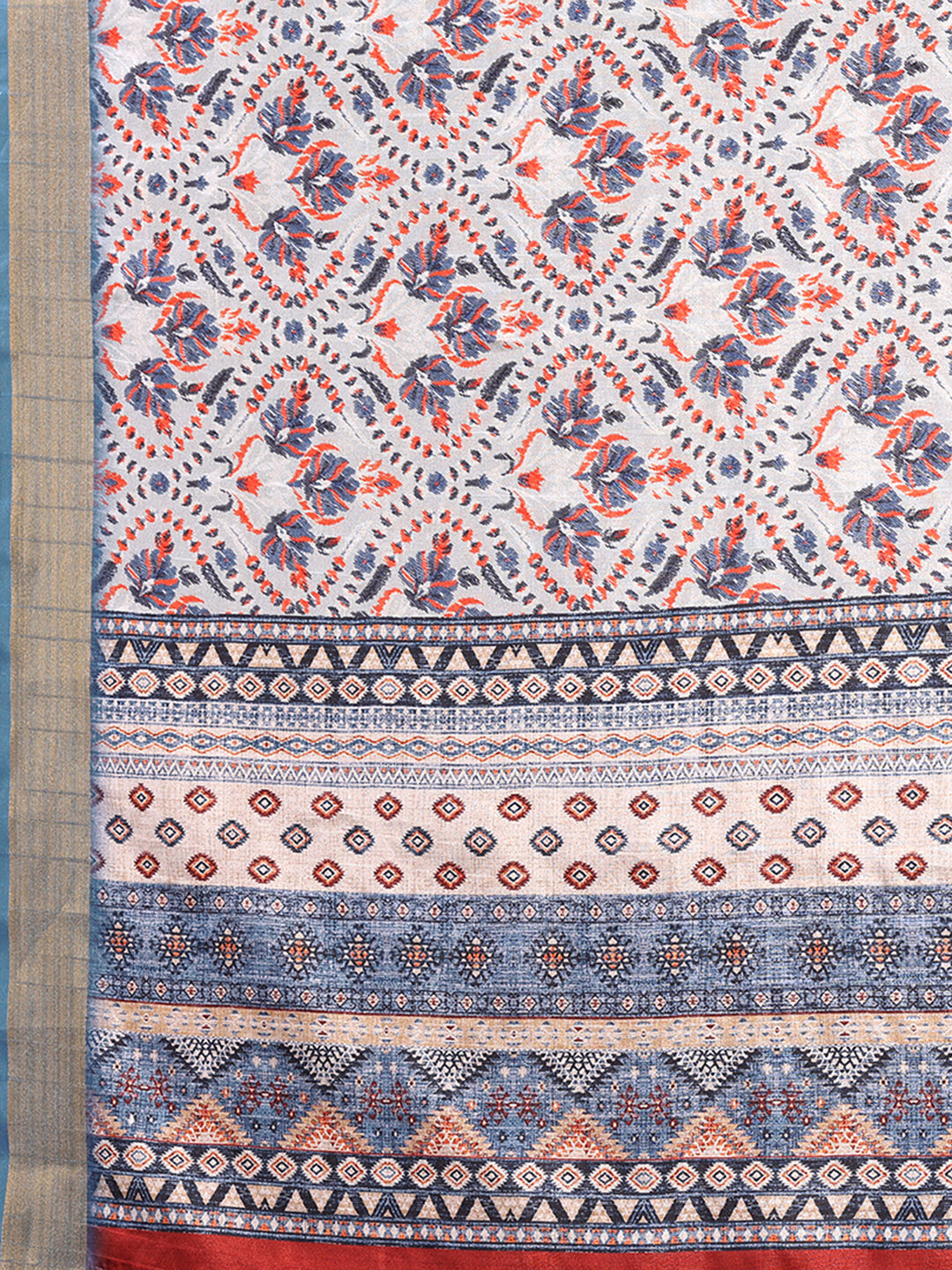Janasya Light Blue Chanderi Silk Ethnic Print Printed Saree