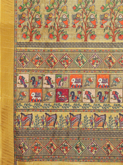 Janasya Yellow Chanderi Silk Kalamkari Printed Saree