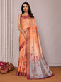 Janasya Beige Chanderi Silk Floral Printed Saree