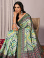 Janasya Green Chanderi Silk Chevron Printed Saree