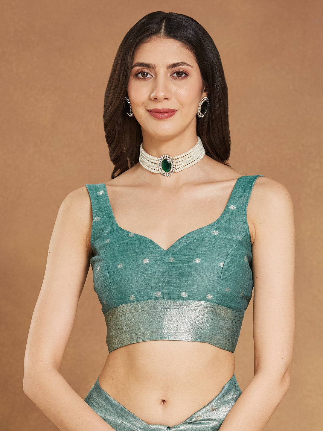 Janasya Sea Green Linen Blend Floral Jacquard Saree