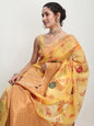 Janasya Yellow Linen Blend Floral Jacquard Saree