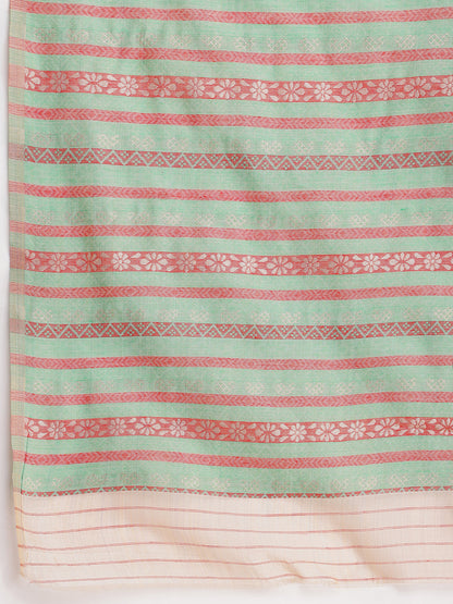 Janasya Beige Silk Blend Ikkat Jacquard Saree