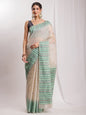 Janasya Beige Silk Blend Ikkat Jacquard Saree
