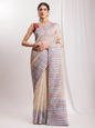 Janasya Beige Silk Blend Ikkat Jacquard Saree