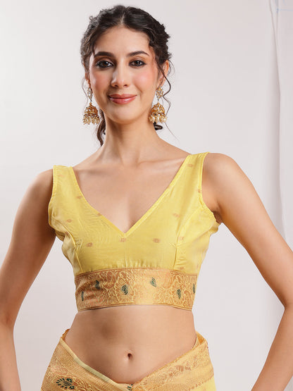 Janasya Yellow Linen Blend Kalamkari Jacquard Saree
