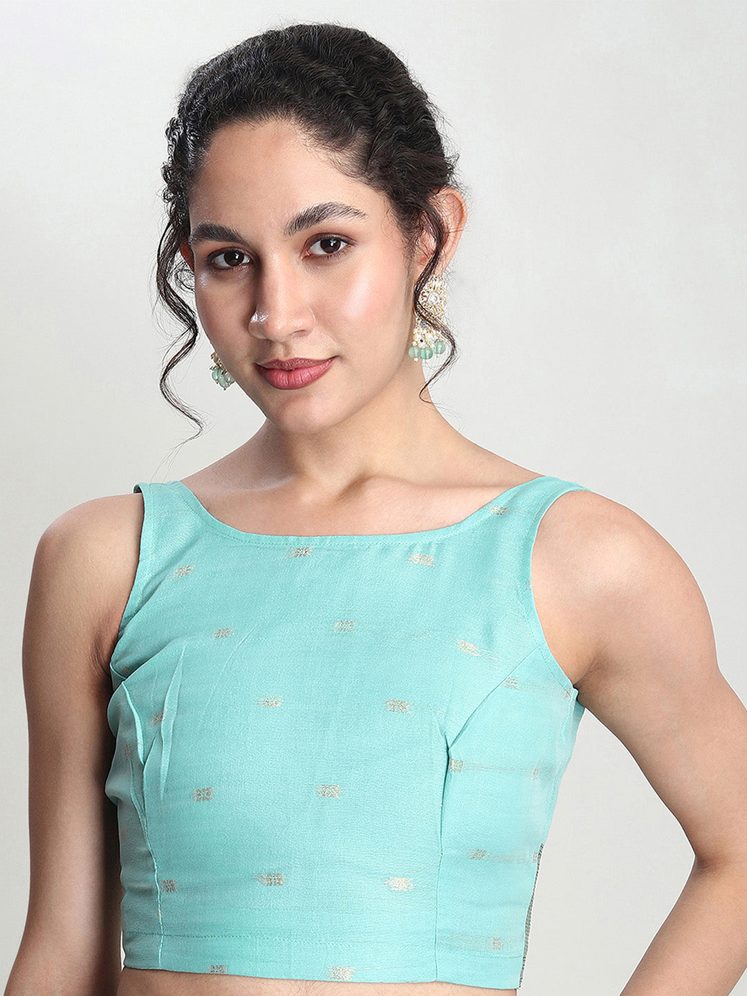 Janasya Sea Green Linen Blend Floral Jacquard Saree