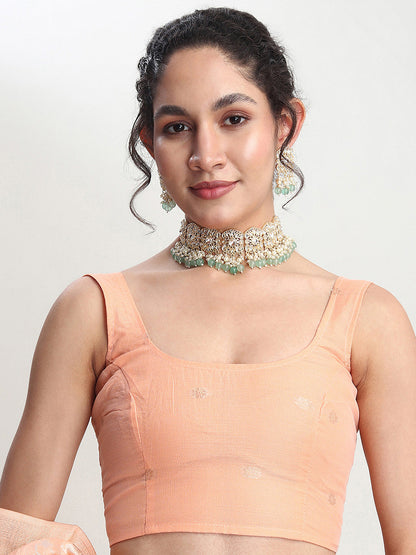 Janasya Orange Linen Blend Geometric Jacquard Saree