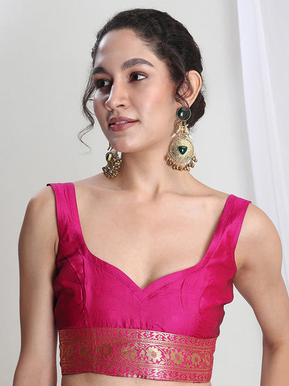 Janasya Pink Silk Blend Floral Jacquard Saree