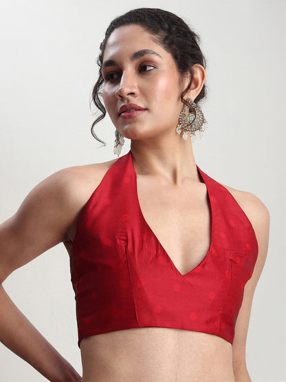 Janasya Red Silk Blend Ethnic Motifs Jacquard Saree