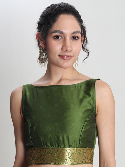 Janasya Green Silk Blend Ethnic Motifs Jacquard Saree