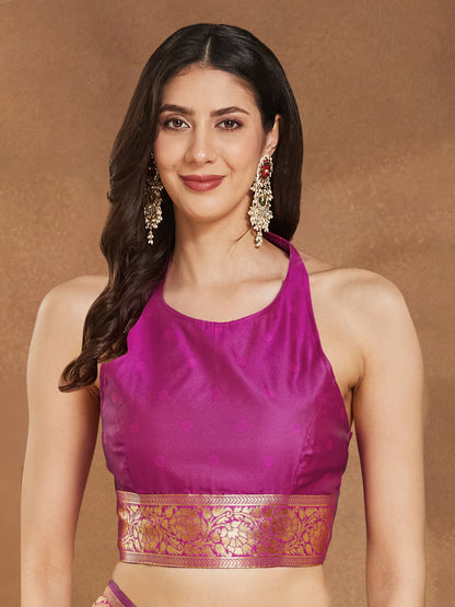 Janasya Pink Silk Blend Ethnic Motifs Jacquard Saree