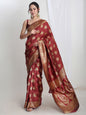 Janasya Maroon Silk Blend Ethnic Motifs Jacquard Saree