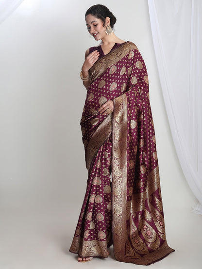Janasya Purple Silk Blend Ethnic Motifs Jacquard Saree