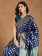Janasya Blue Silk Blend Ethnic Motifs Banarasi Jacquard Saree