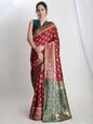Janasya Maroon Silk Blend Floral Jacquard Saree
