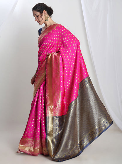 Janasya Pink Silk Blend Ethnic Motifs Jacquard Saree