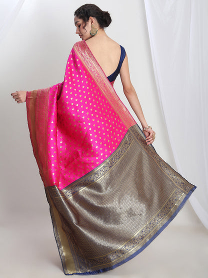 Janasya Pink Silk Blend Ethnic Motifs Jacquard Saree