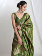 Janasya Green Silk Blend Floral Jacquard Saree