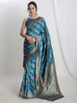 Janasya Teal Blue Silk Blend Floral Jacquard Saree