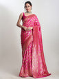 Janasya Pink Silk Blend Paisley Jacquard Saree