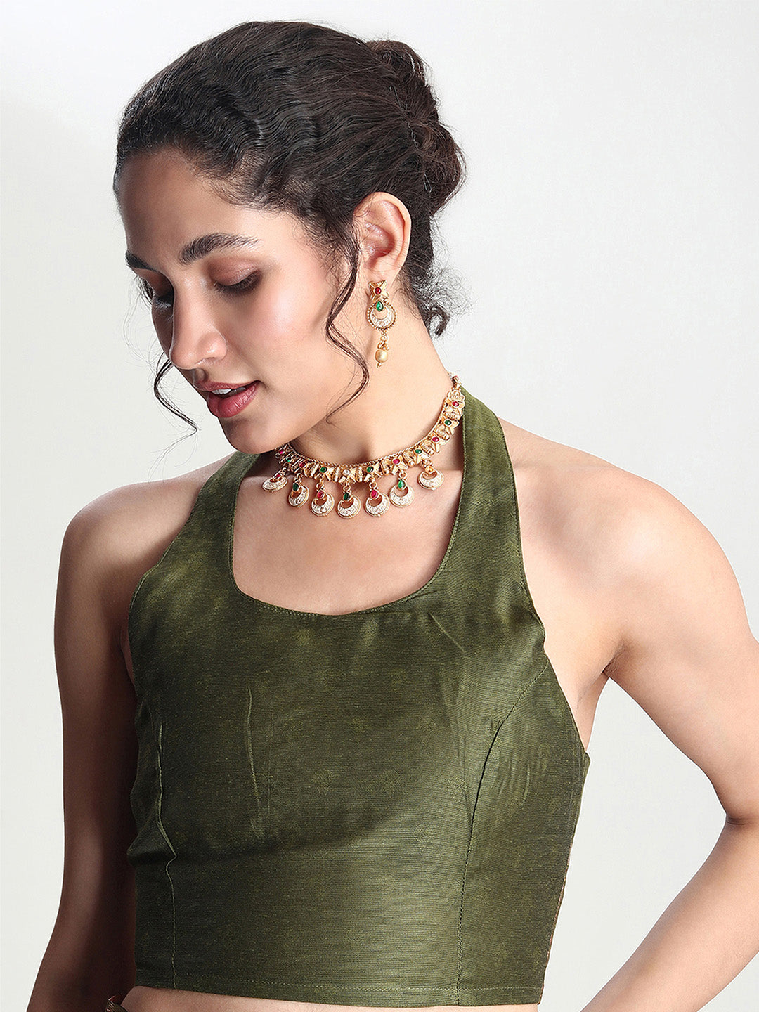 Janasya Green Silk Blend Floral Jacquard Saree