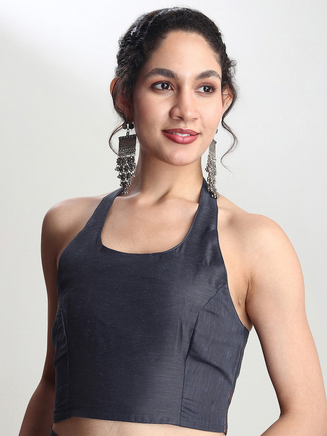 Janasya Grey Silk Blend Floral Jacquard Saree