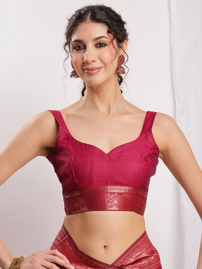 Janasya Fuchsia Silk Blend Floral Jacquard Saree