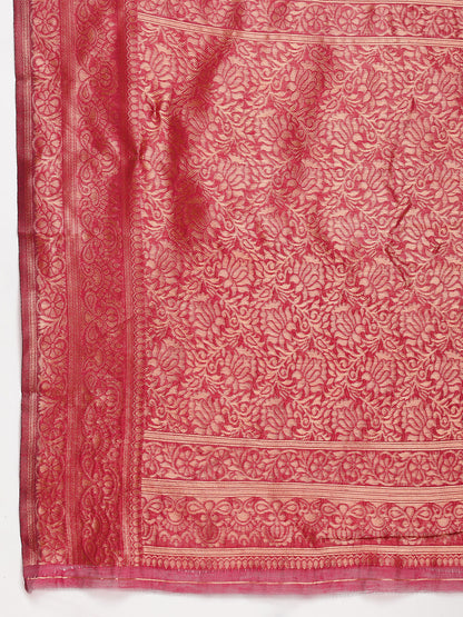 Janasya Fuchsia Silk Blend Floral Jacquard Saree