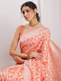Janasya Peach Silk Blend Floral Jacquard Saree