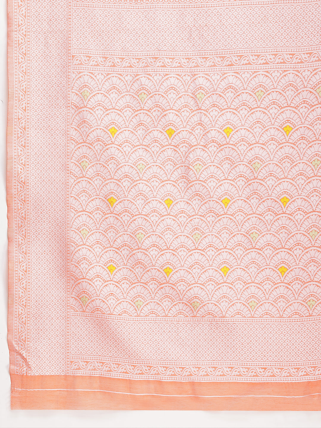 Janasya Peach Silk Blend Floral Jacquard Saree
