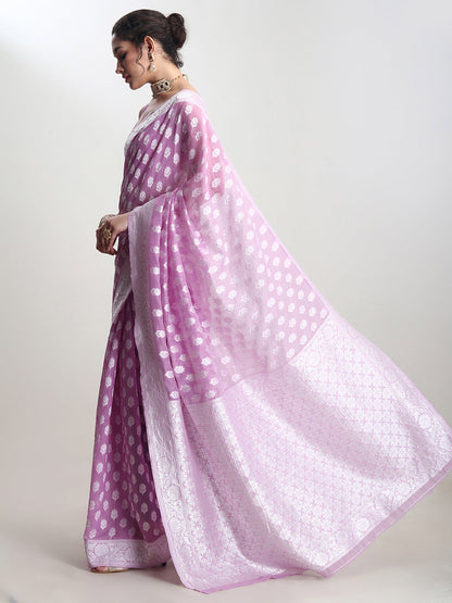 Janasya Lavender Silk Blend Floral Jacquard Saree