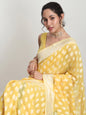 Janasya Yellow Silk Blend Floral Jacquard Saree