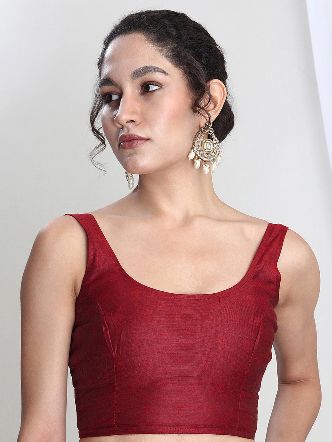 Janasya Red Silk Blend Floral Jacquard Saree