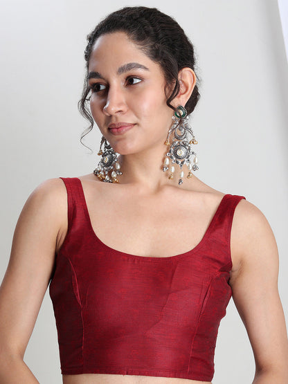 Janasya Red Silk Blend Floral Jacquard Saree