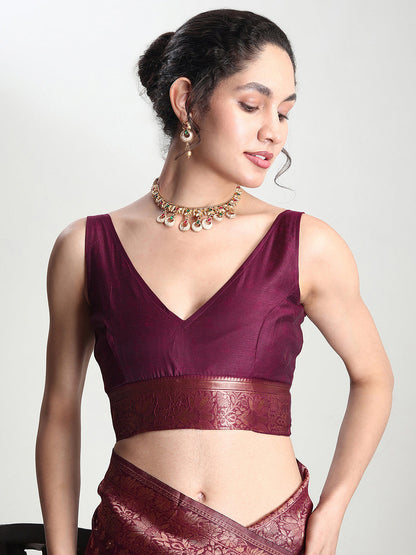 Janasya Purple Silk Blend Floral Jacquard Saree