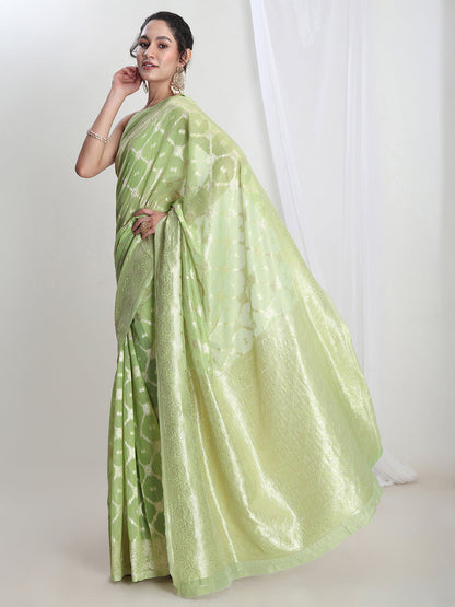 Janasya Light Green Silk Blend Geometric Jacquard Saree