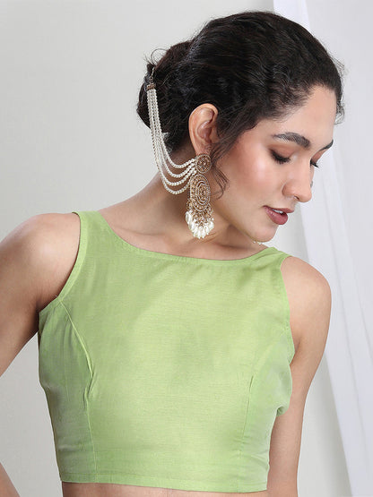 Janasya Light Green Silk Blend Geometric Jacquard Saree