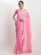Janasya Pink Silk Blend Geometric Jacquard Saree