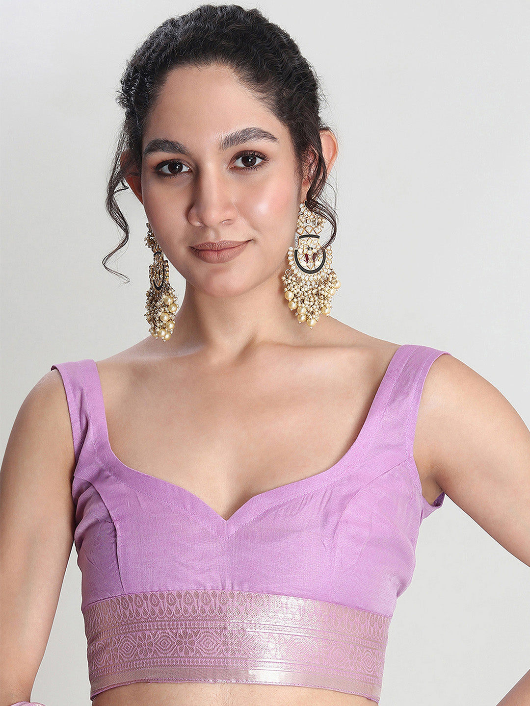 Janasya Lavender Silk Blend Leaf Motifs Jacquard Saree