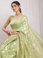 Janasya Navy Blue Silk Blend Geometric Jacquard Saree