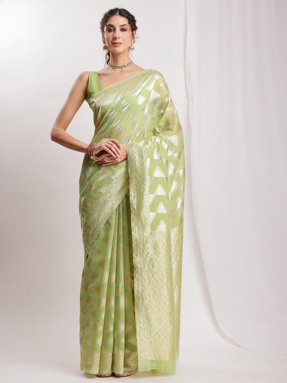 Janasya Navy Blue Silk Blend Geometric Jacquard Saree