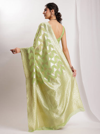 Janasya Navy Blue Silk Blend Geometric Jacquard Saree