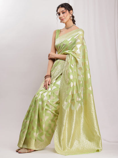 Janasya Navy Blue Silk Blend Geometric Jacquard Saree